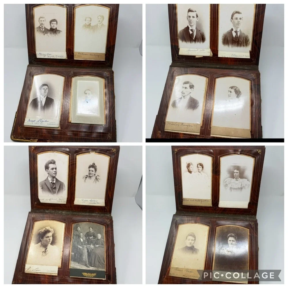 Victorian Standing Cabinet Card Photo Album‎ Antique velvet heart mirror album